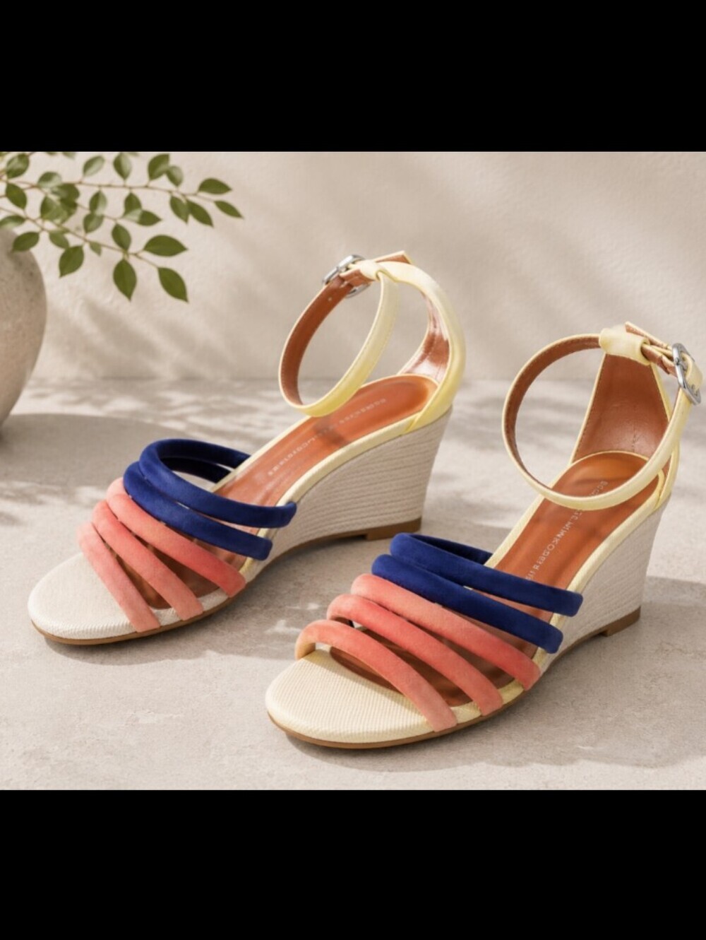 Rebecca Minkoff Lucie Wedge Yellow Blue And Orange Sandals Size 7